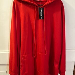 Doublju Bright Red Pullover Hoodie with Kangaroo Pocket